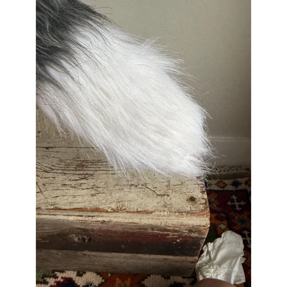 Grey White Faux Fur Animal Tail Costume Cosplay Accessory 21 Inch